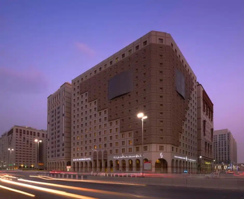 Saja Al Madinah Hotel building near Masjid-e-Nabwi in the evening light, Madinah